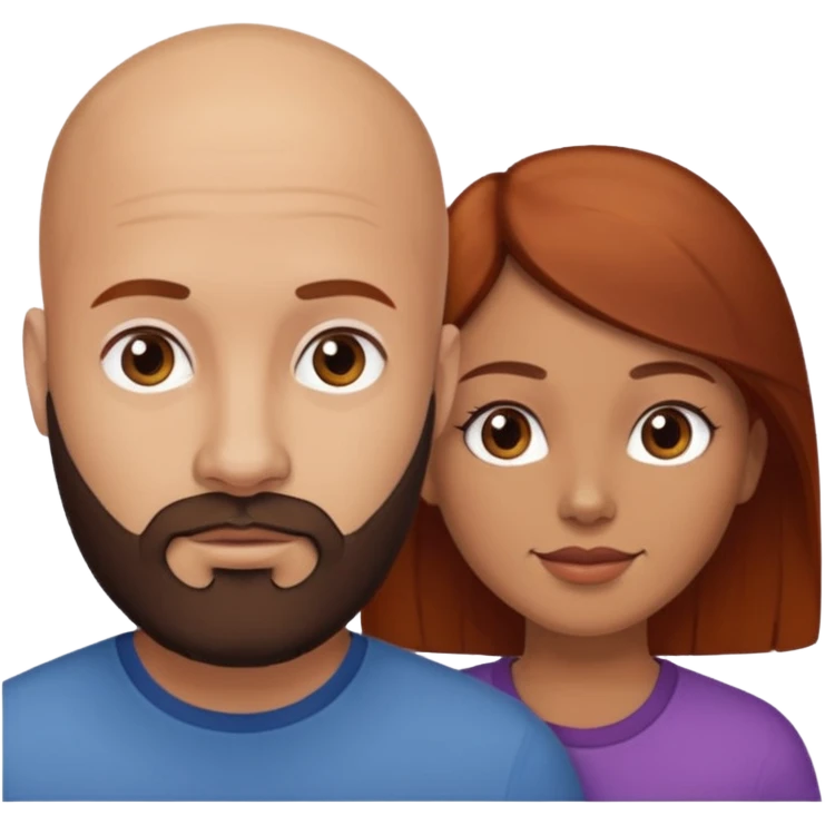 Couple. A bald man with dark brown beard and a girl with light skin. She is a redhead and has dark yellow brown auburn hair. Different skincolor. She has very light skin. emoji