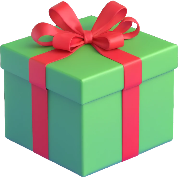 gift box, green with red ribbon emoji