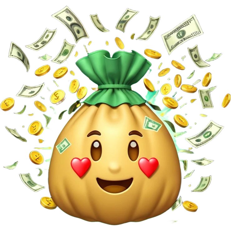 3D emoji style, money bag exploding with cash, casino vibe, dynamic motion, soft glow, high detail, transparent background



 emoji