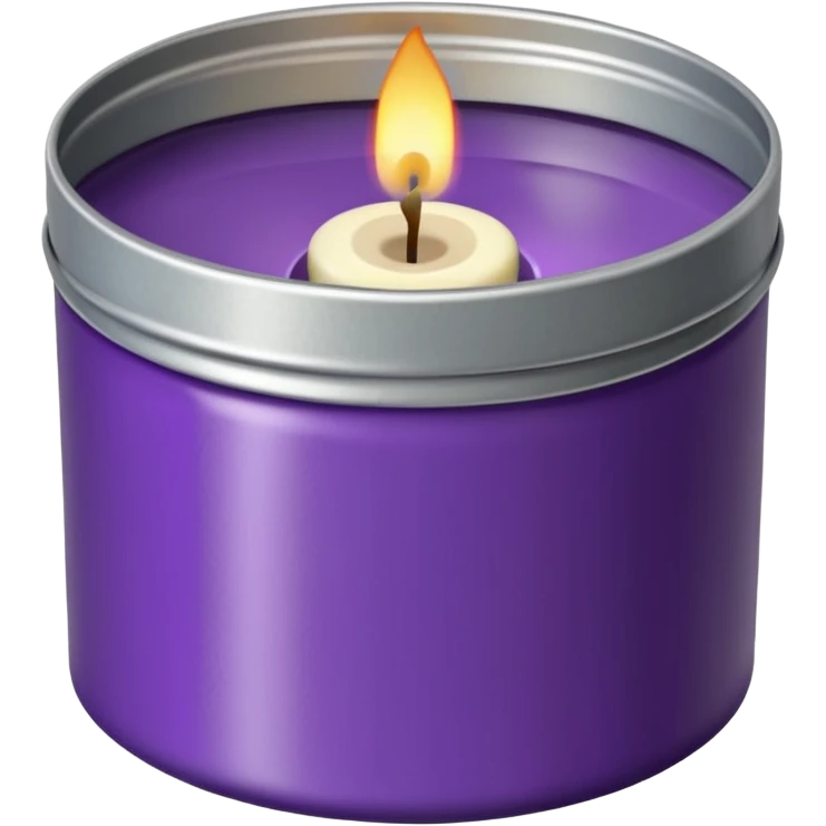 purple candle tin with decorative label emoji