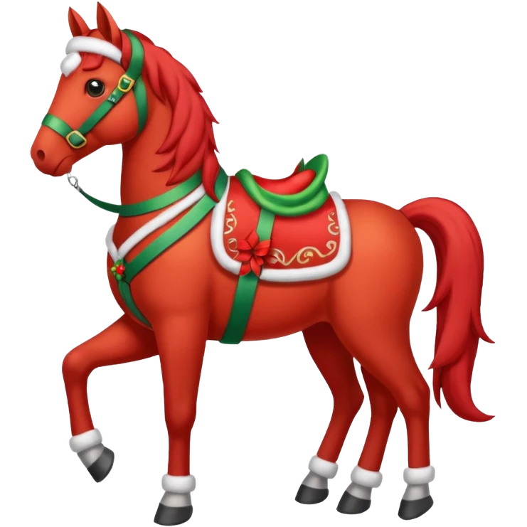 Christmas red horse with a full-length emoji