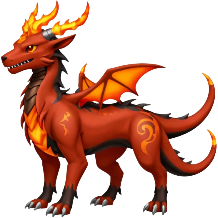 Copper-Bronze Molten-Lava Glow-Cracked Fiery-Runed Draconic Houndoom-Garchomp-hybrid-creature (full body) emoji