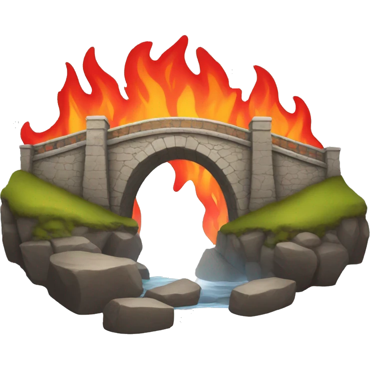 Stone bridge with red flames behind it emoji