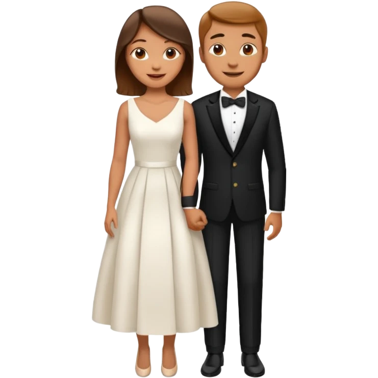 smiling couple in formal wear with the girl in a white dress emoji