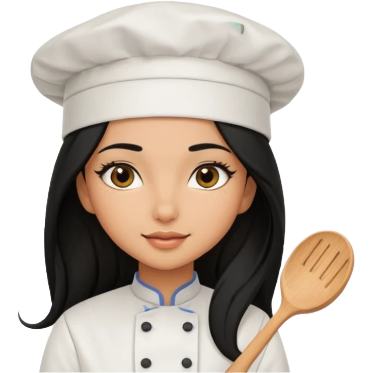 Create a cute girl, black hair, Middle Eastern with lashes  chef🧑‍🍳 emoji, barbie vibes tan skin black long hair with long lashes  emoji