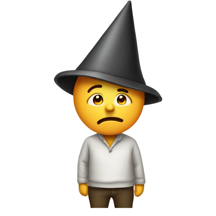 man wearing dunce cap with letter H emoji