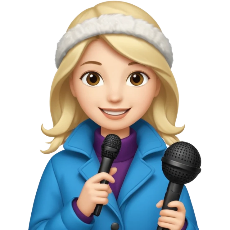 woman with winter clothes holding microphone emoji
