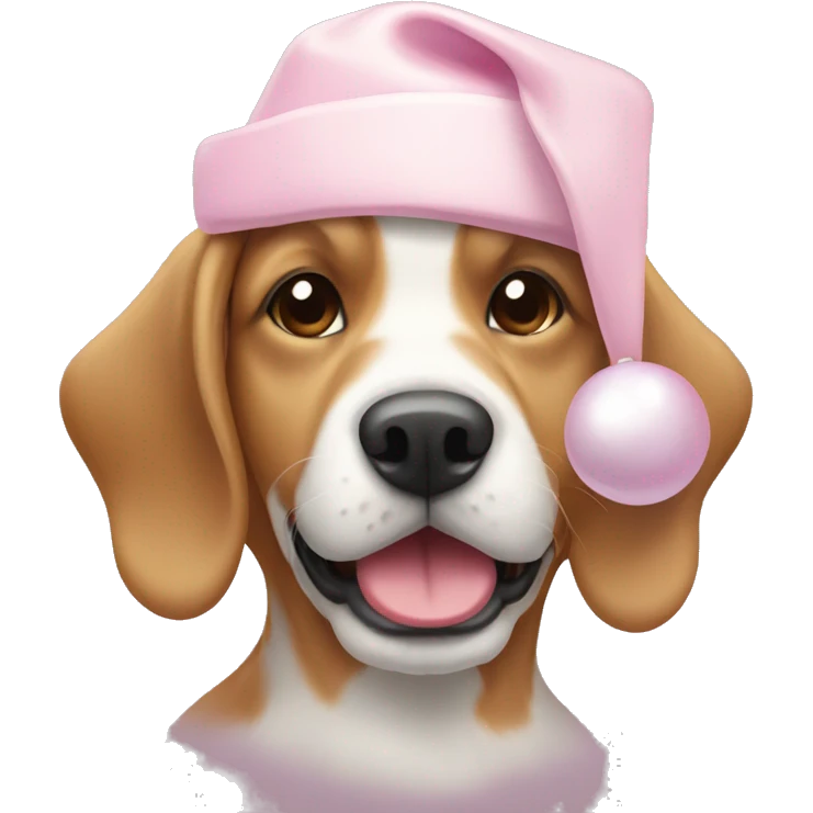 Dog with light pink Christmas hat and white bone in mouth emoji