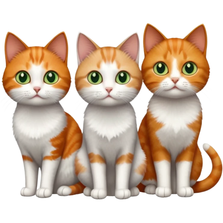 3 tiny different coloured short hair cats including a dark grey and white cat with green eyes, a ginger and white with orange eyes and a brown tabby and white with hazel eyes emoji