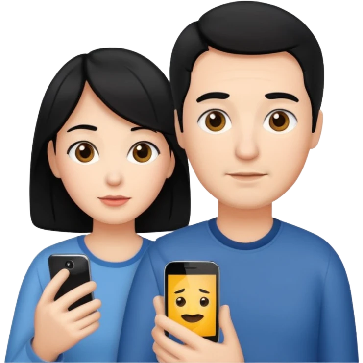 스마트폰 만지는 부모님 (한국인에 맞게 흑발로 만들어줘.) emoji