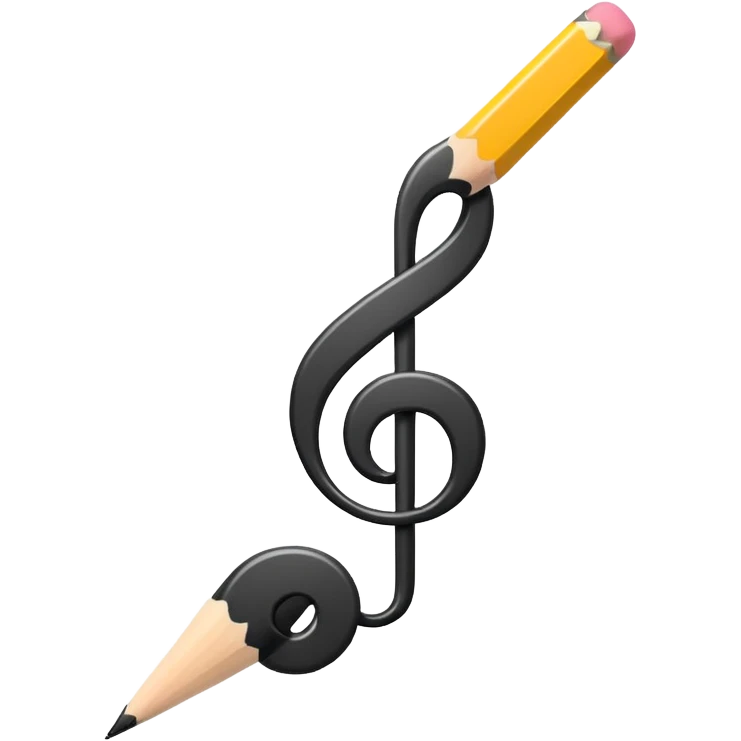 Minimalistic flat vector icon, iOS style, thin black contour on white background. Musical note with a pencil crossing it. Clean, no text, no shadows emoji