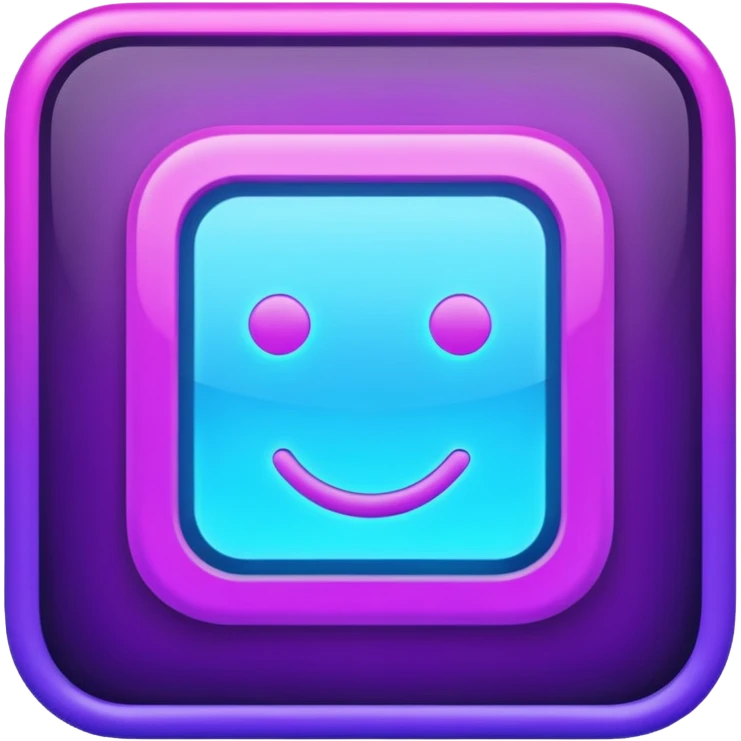 A glowing neon square in shades of blue and purple emoji