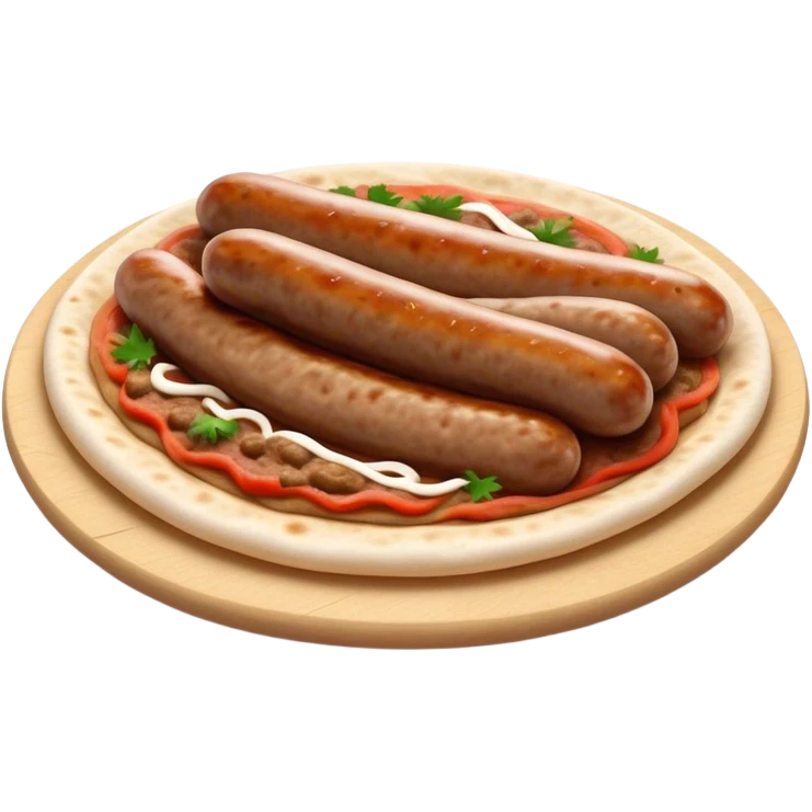 Cevapi Cinematic Realistic Cevapi Dish Emoji, depicted as modest, short, skinless sausages served with traditional flat bread, rendered with realistic textures and rustic, inviting lighting. emoji