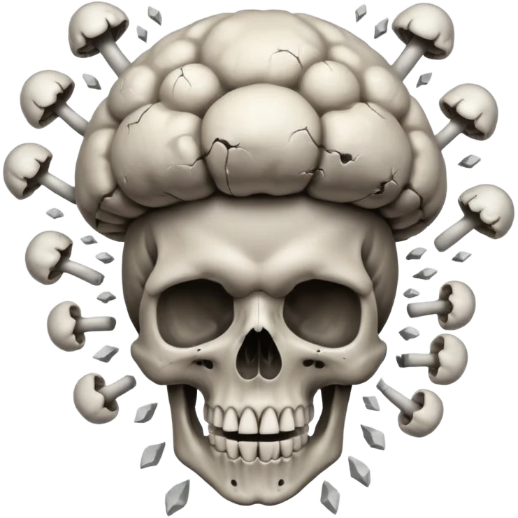 

Skull exploding into a mushroom cloud; cracks/fractures surround the blast. Detached lower jaw hangs loose with visible teeth. emoji