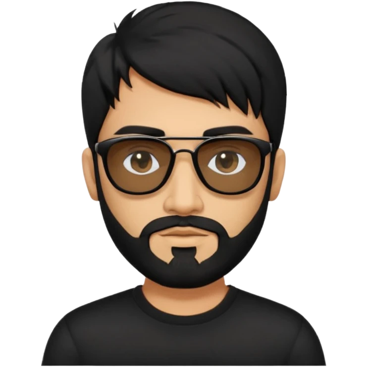 Indian man with  black mullet  and beard and black sunglasses and black jumper emoji