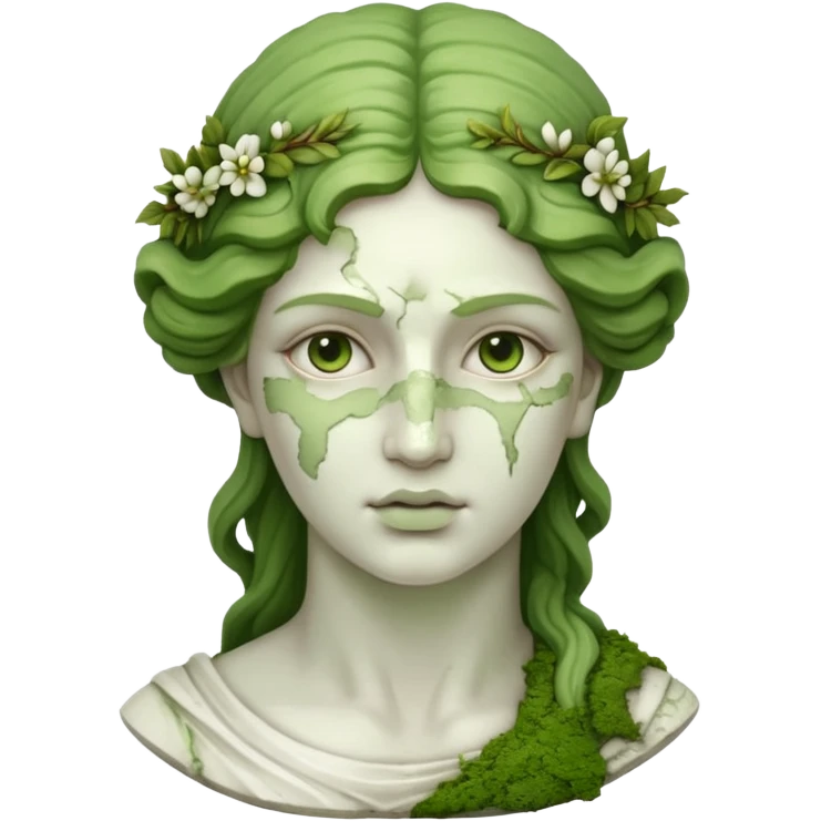 female greek sculpture with moss emoji