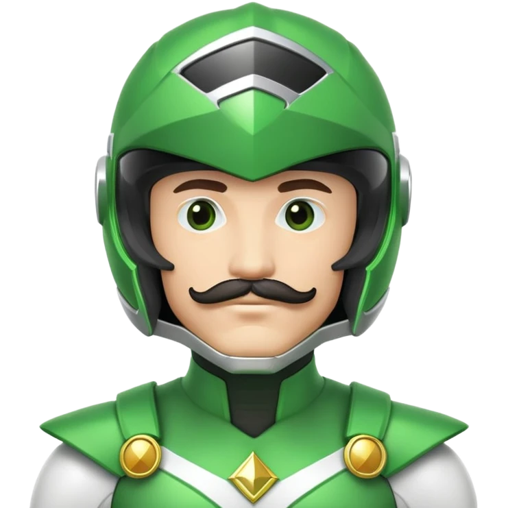 Green power ranger in white costume with a mustache, helmet with green visor emoji