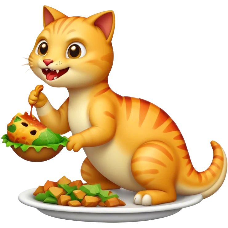 Crea un emoji de un gato comiendo un dinosaurio emoji