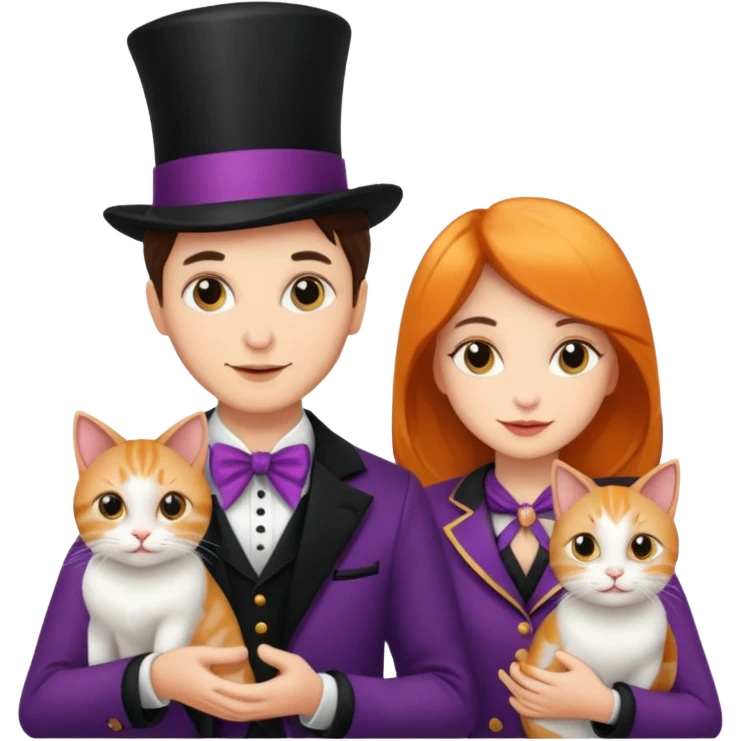 magician couple and their pet cat emoji