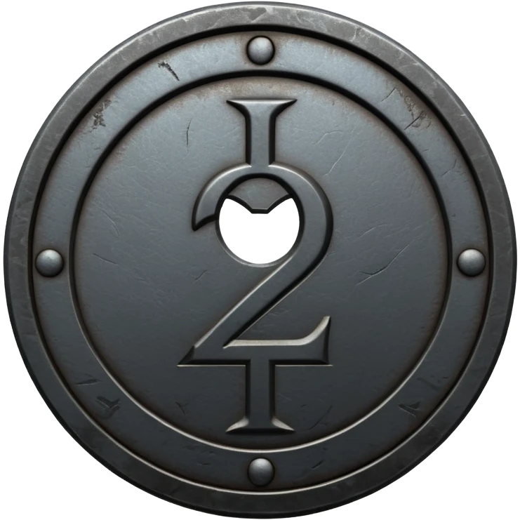 Minimal emoji, gothic metal coin made of black steel, engraved number 2 at the center, ancient industrial aesthetic, worn metal texture, no glow, no neon, flat emoji design, centered, transparent background emoji