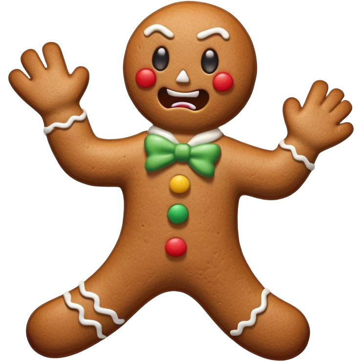 evil gingerbread man with angry expression and broken limbs emoji