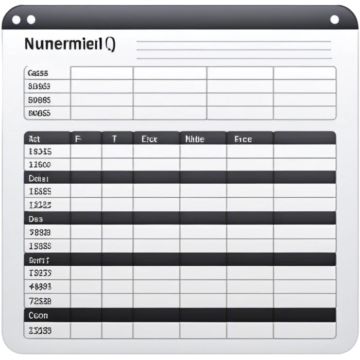 A table document with rows, columns, and numerical data emoji