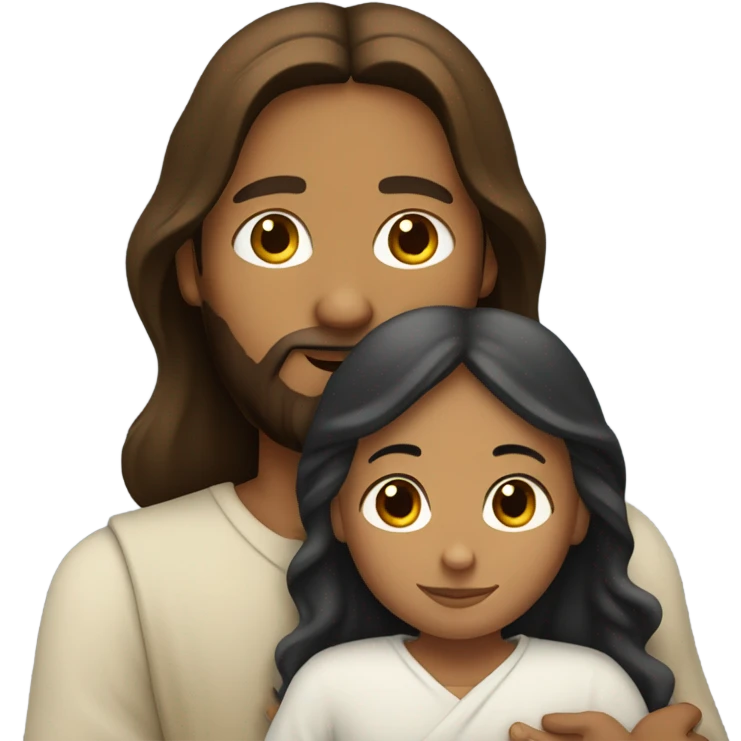 Jesus hugging a mixed girl with long dark brown hair  emoji
