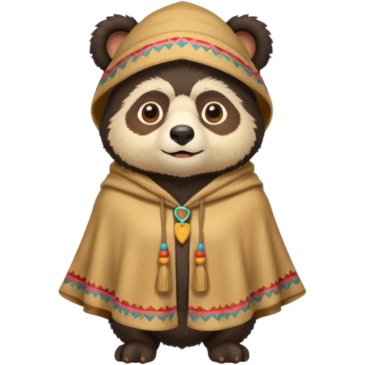 Spectacled bear wearing a chullo and a poncho that says I.T.I. CUSCO on the chest emoji
