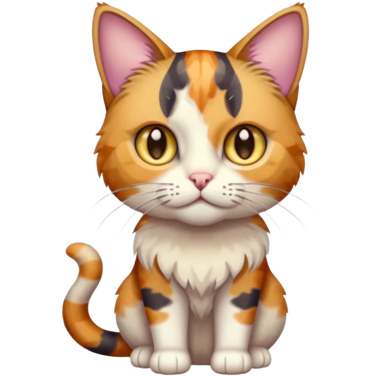 full body anxious looking colourful light calico tabby cat with hazel eyes and very patchy calico fur emoji