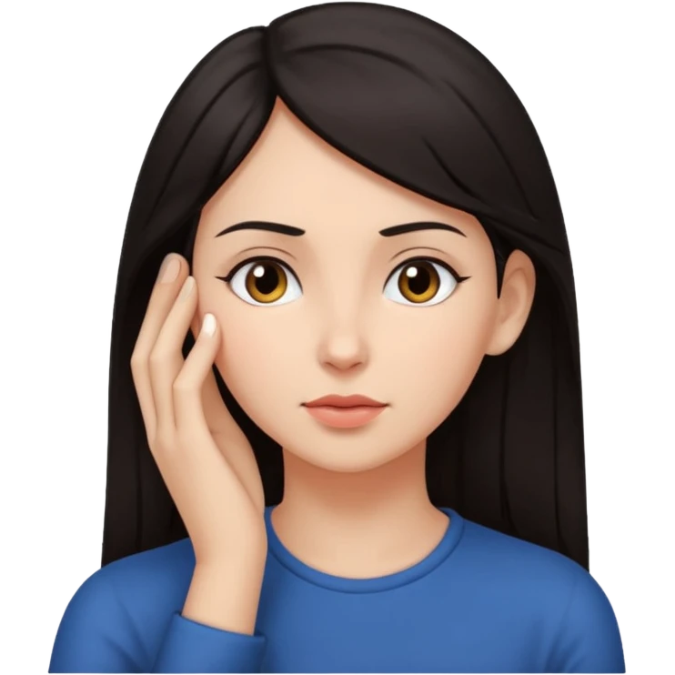 Una mujer de pelo oscuro tocandose la oreja (demostrando que está escuchando a otro) emoji