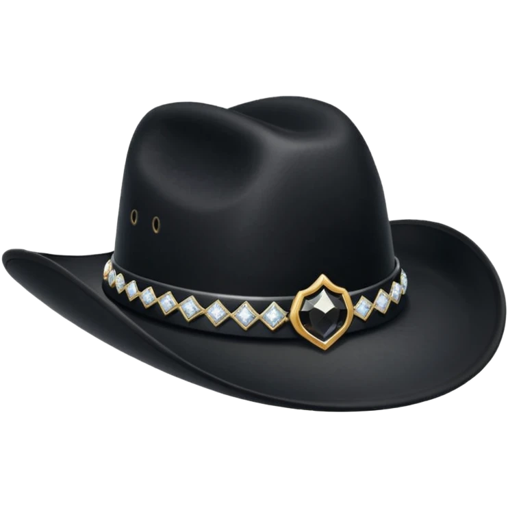 black cowboy hat with a black feather and some small diamonds emoji