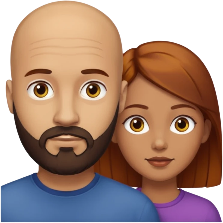 Couple. A bald man with dark brown beard and a girl with light skin. She has dark yellow brown auburn hair. Different skincolor. emoji
