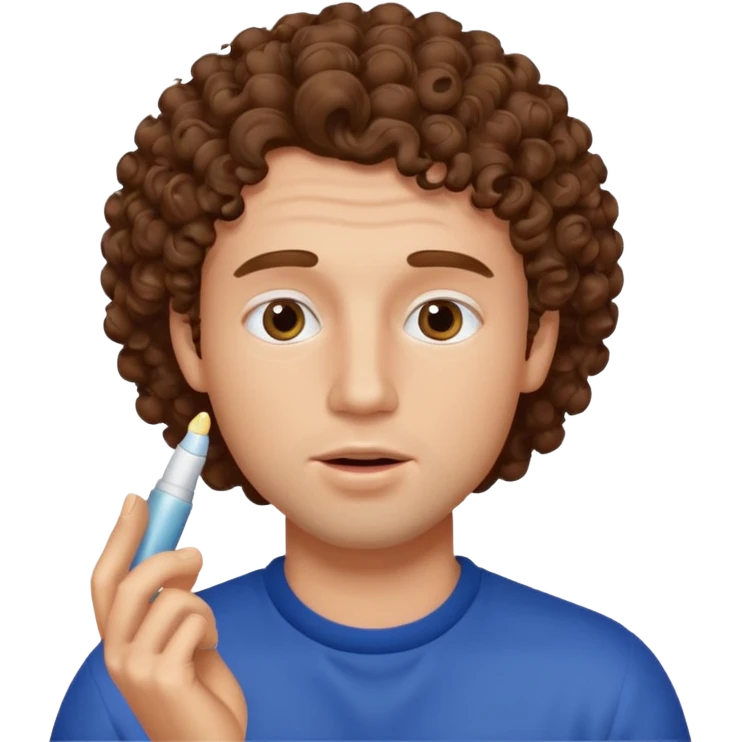 curly haired man using chapsitck emoji