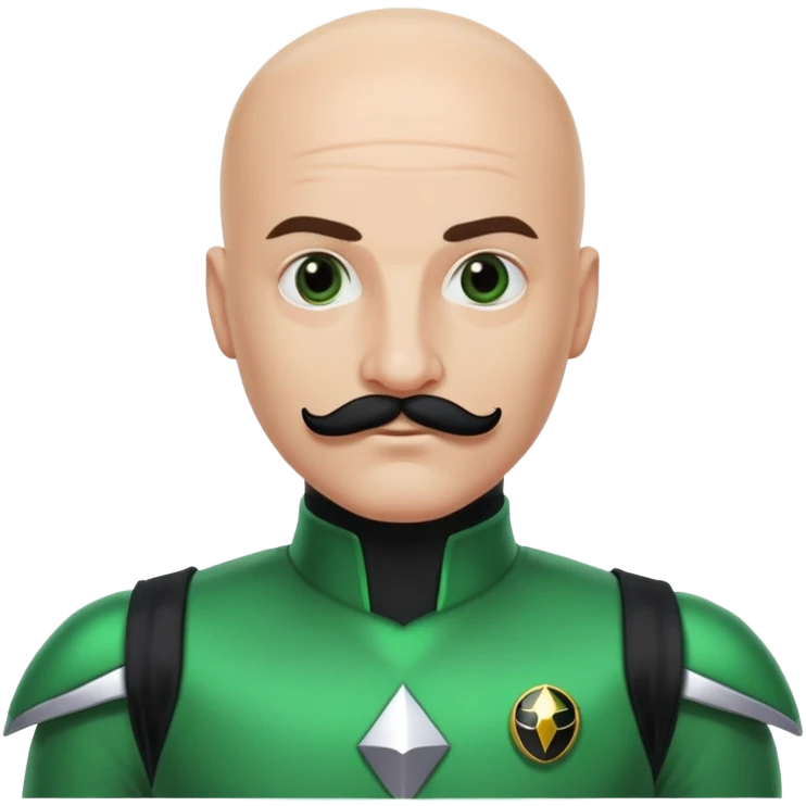  Green power ranger, bald white guy, who has black eyes and a black mustache that is not curly emoji