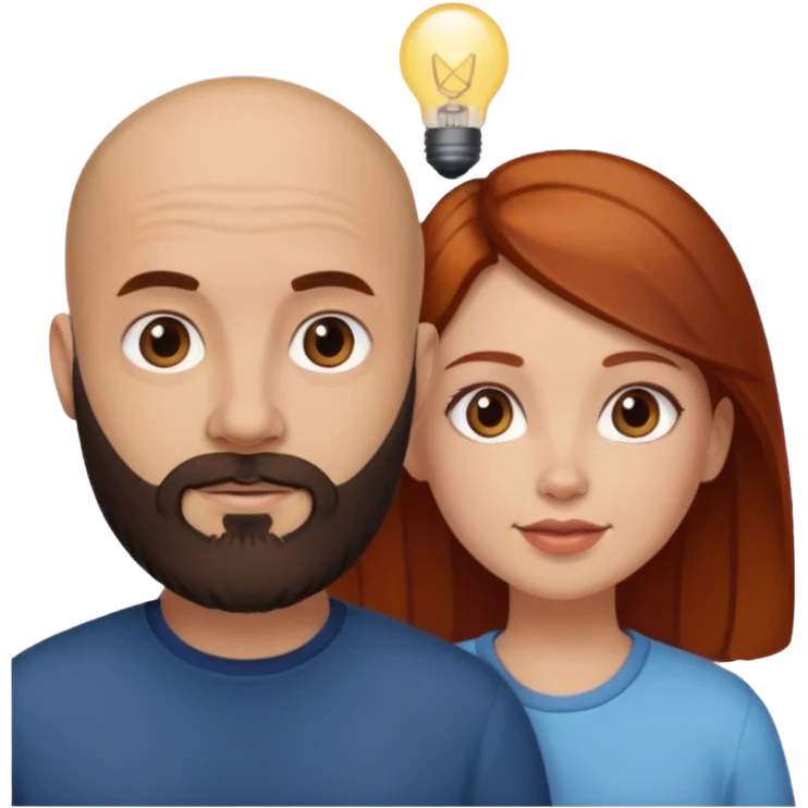 Couple. A bald man with dark brown beard and a girl with light skin. She is a redhead and has dark yellow brown auburn hair. Different skincolor. She has very light skin. emoji