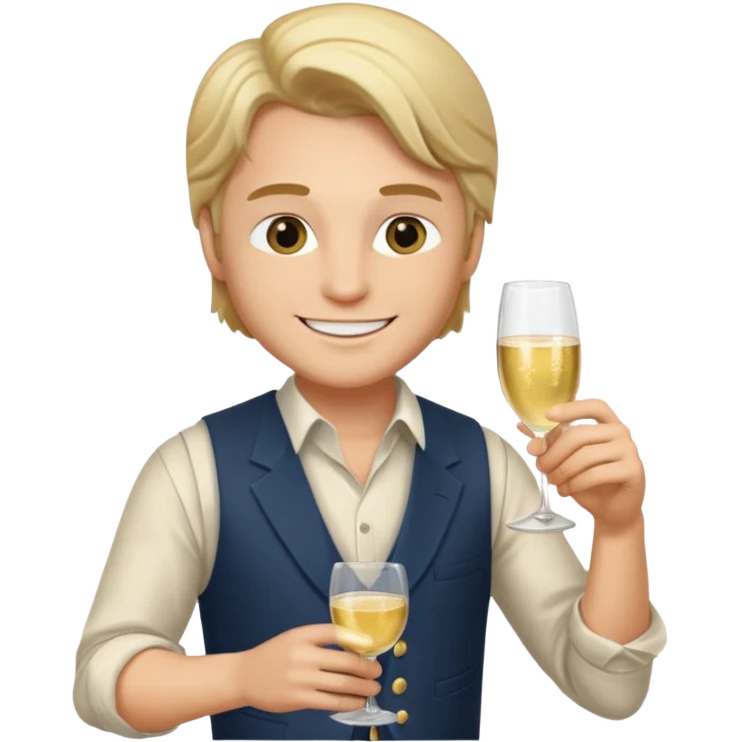 Leonardo in vest, drinking champagne emoji