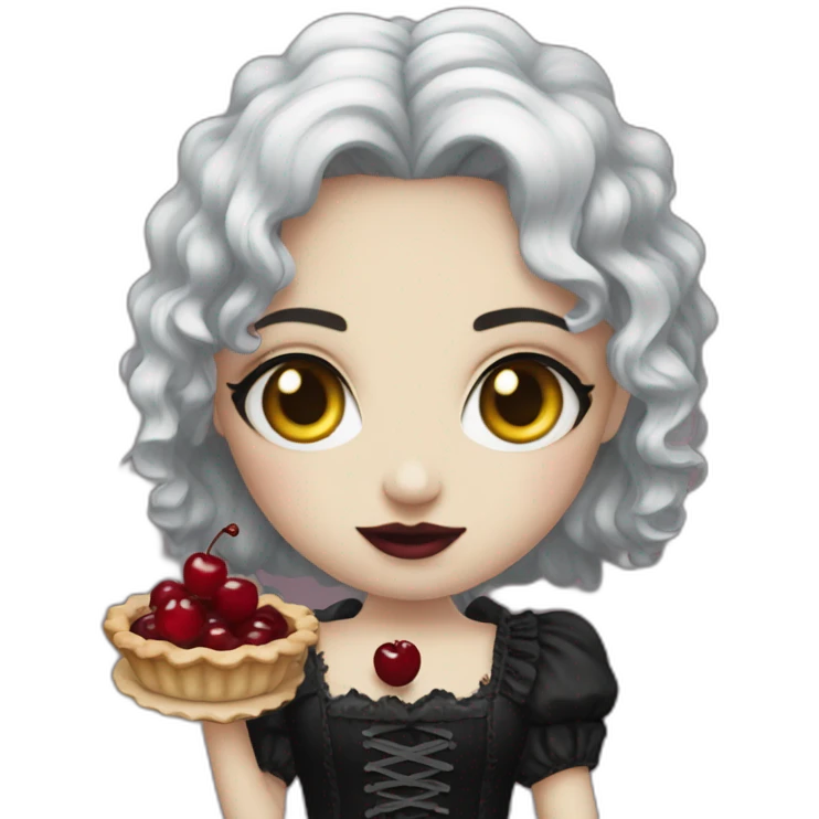 Gothic doll with cherry pie emoji