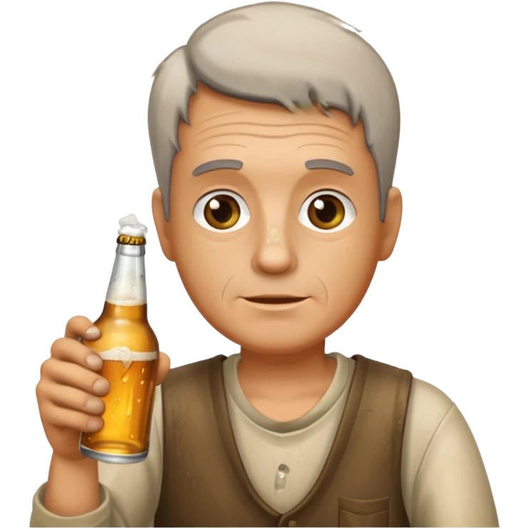 Poor men with bottle with beer emoji