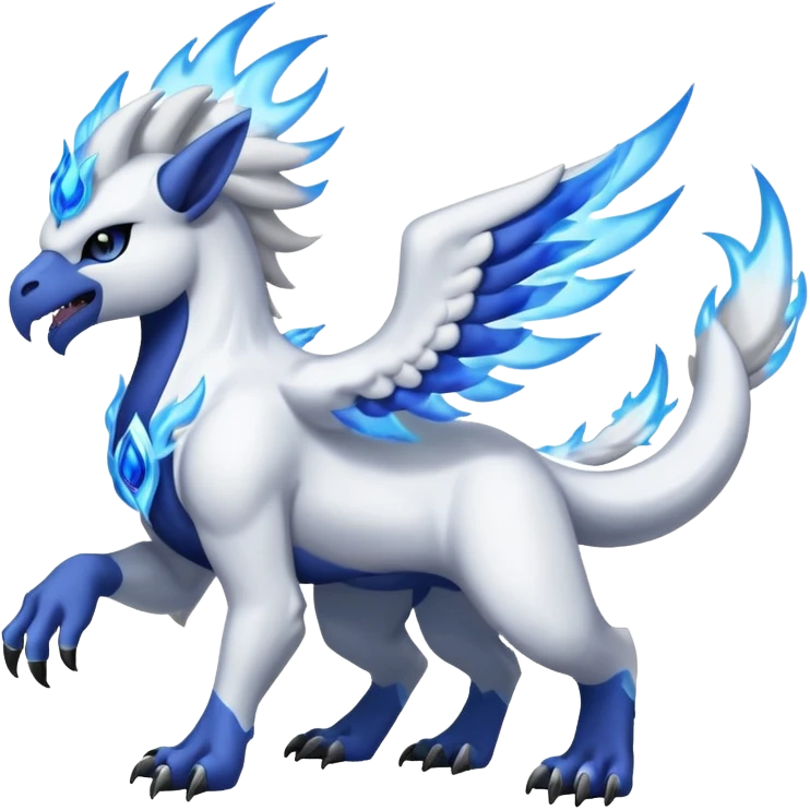 Absol-Reshiram-Fusion with blue flames (full body) emoji