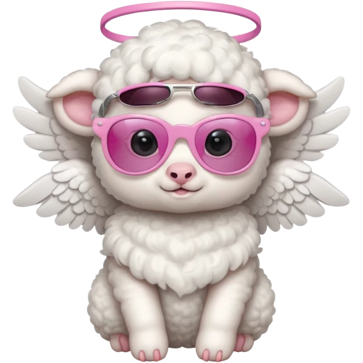 a white baby lamb with white angel wings and pink sunglasses on emoji