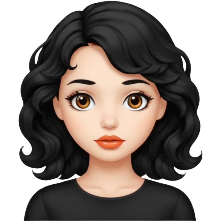 دختری با موهای مشکی مواج و چشم های مشکی و لب های هلویی emoji