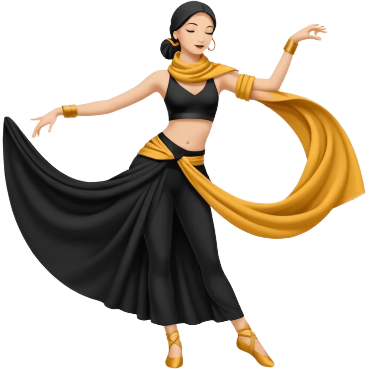 Minimalistic flat vector icon, iOS style, thin black contour on white background. Silhouette of a dancer with scarf or hip belt. Clean, no text, no shadows emoji