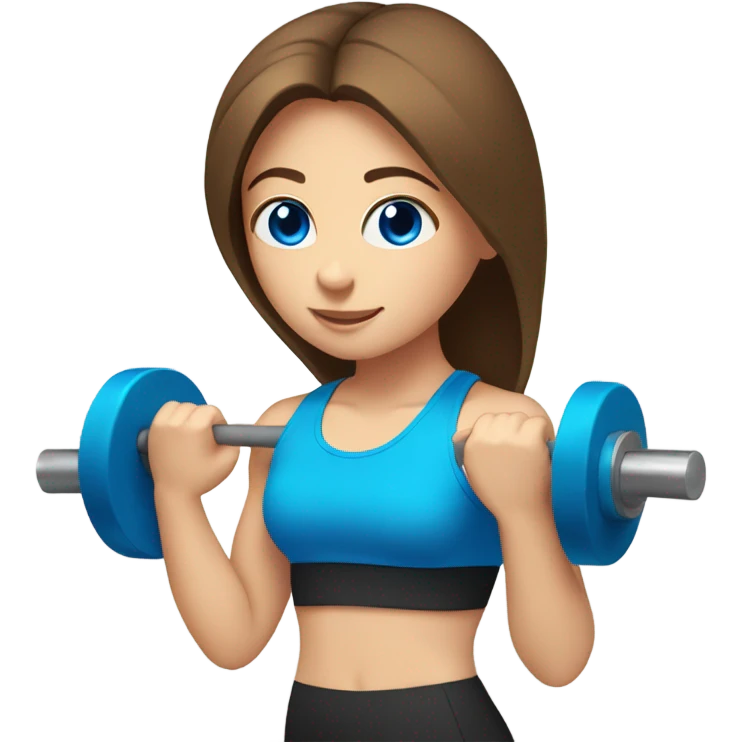 Girl lifting weights, brown hair and bright blue eyes  emoji