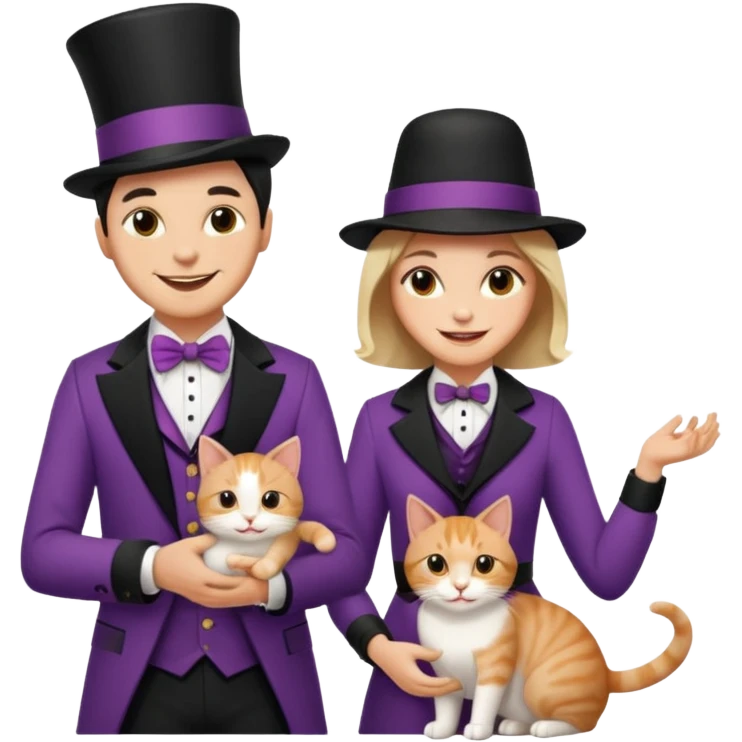 magician couple and their pet cat emoji