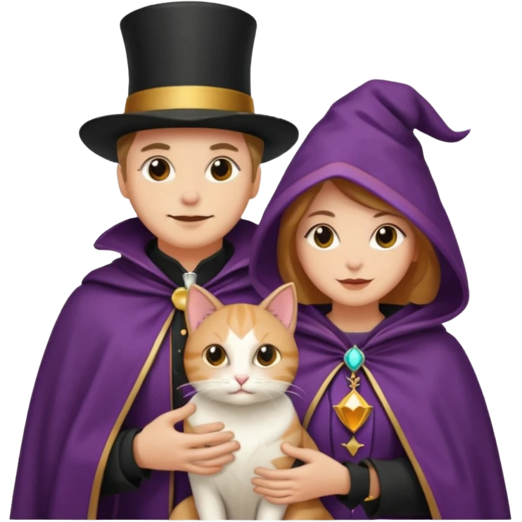 magician couple and their pet cat emoji