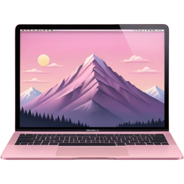 pink mac book with a light pink sky w a montain emoji