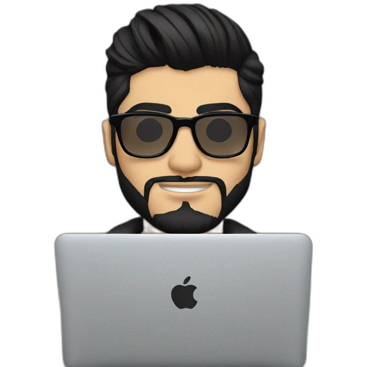 zayn malik in black hair, beard wearing spectacles coding on macbook emoji