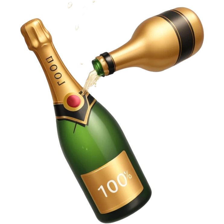 Garrafa de champanhe estourando com o texto 100% saindo dela. emoji