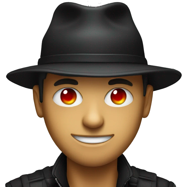 A hacker wearing a black hat and he has red eyes emoji