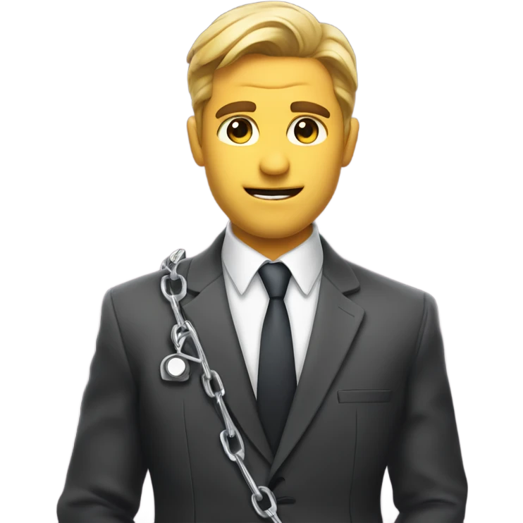 Handsome man in suit blushing and looking angry while holding a leash  emoji